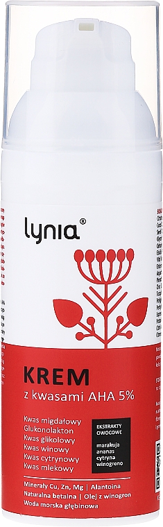Krem do twarzy z kwasami AHA 5% - Lynia AHA Acids 5% Cream — Zdjęcie N1