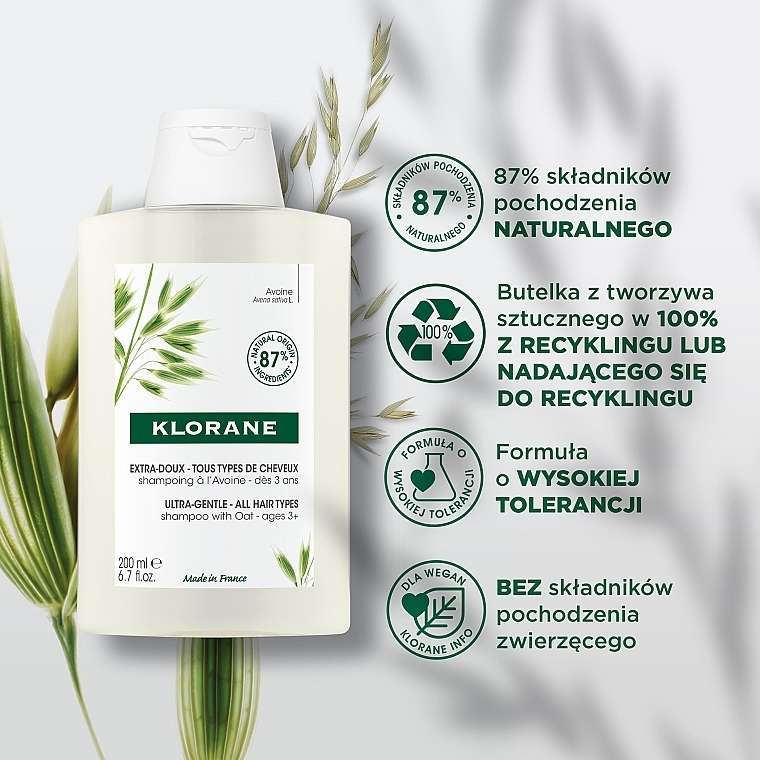 Delikatny szampon do włosów z mleczkiem owsianym - Klorane Gentle Shampoo With Oat Milk — Zdjęcie N5