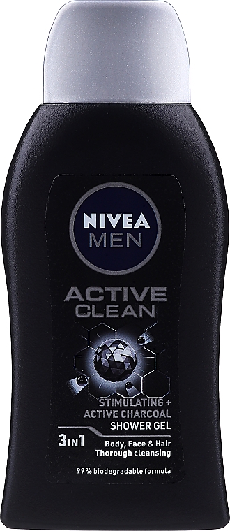 Oczyszczający żel pod prysznic 3 w 1 z aktywnym węglem - Nivea Men Active Clean Active Charcoal Shower Gel 3in1 — Zdjęcie N1