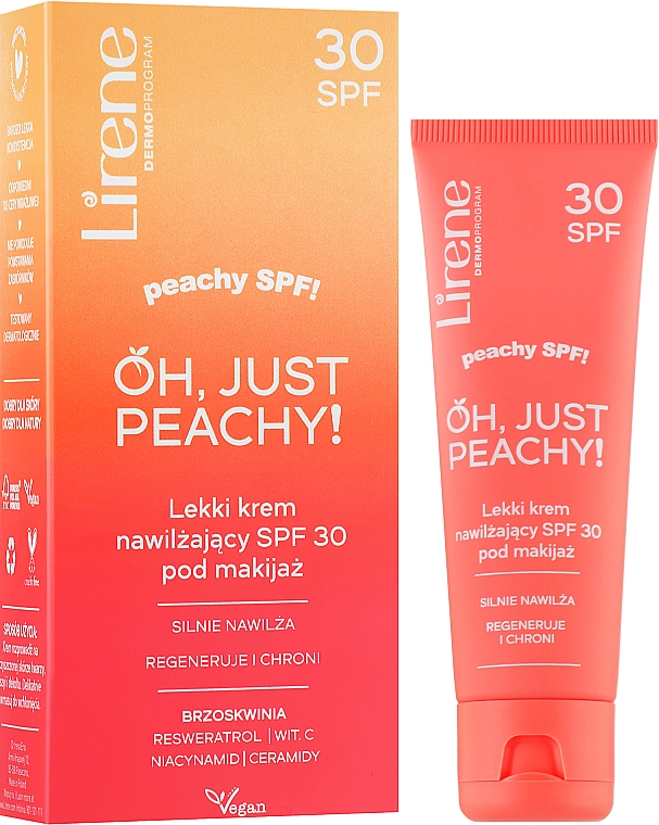 Lekki krem nawilżający pod makijaż Oh, Just Peachy! SPF 30 - Lirene Light Spf 30 Moisturizing Cream Under Make-Up — Zdjęcie N2