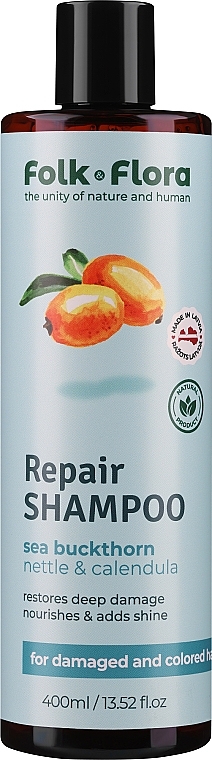 Rewitalizujący szampon do włosów zniszczonych i farbowanych - Folk&Flora Repair Shampoo — Zdjęcie N1