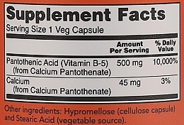 Kapsułki z kwasem pantotenowy, 500 mg - Now Foods Pantothenic Acid — Zdjęcie N3