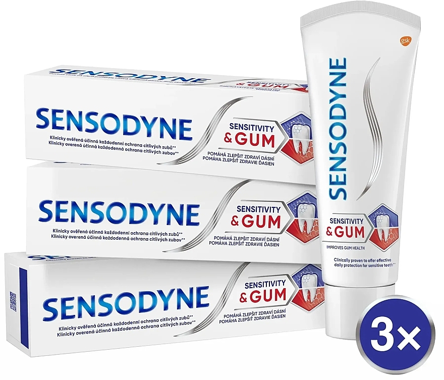 Zestaw dla mężczyzn - Sensodyne Sensitivity & Gum Trio (toothpaste/75mlx3) — Zdjęcie N1