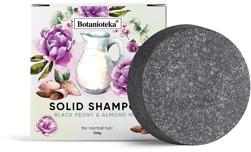 Szampon w kostce do włosów normalnych i grubych z czarną peonią i mleczkiem migdałowym - Botanioteka Solid Shampoo For Normal Hair
