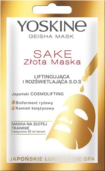 Liftingująco-rozświetlająca złota maska SOS na tkaninie do twarzy - Yoskine Geisha Mask Sake — Zdjęcie N1