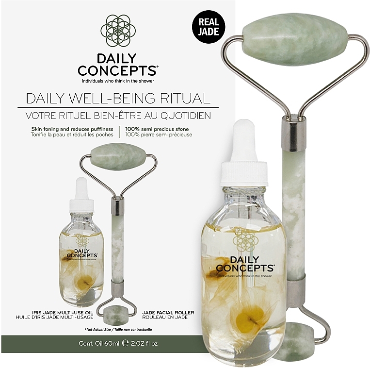 Zestaw - Daily Concepts Daily Well Being Ritual Jade (roller/1pcs + f/oil/60ml) — Zdjęcie N1