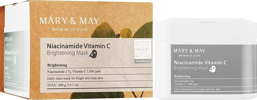 Maseczki tkankowe do twarzy z niacynamidem i witaminą C - Mary & May Niacinamide Vitamin C Brightening Mask — Zdjęcie N2