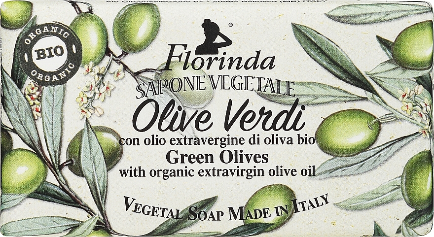 Naturalne mydło roślinne Zielone oliwki, z ekologiczną oliwą z oliwek - Florinda Green Olives With Organic Extravirgin Olive Oil — Zdjęcie N1