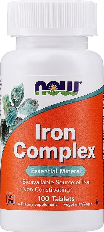 Tabletki wegetariańskie z kompleksem żelaza - Now Foods Iron Complex — Zdjęcie N1