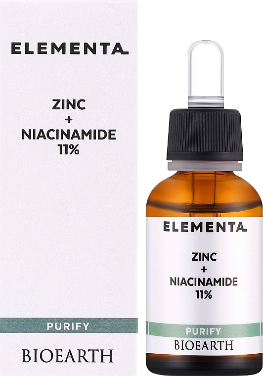 Serum do twarzy z cynkiem i niacynamidem 11% - Bioearth Elementa Purify Zinc + Niacinamide 11% — Zdjęcie N2