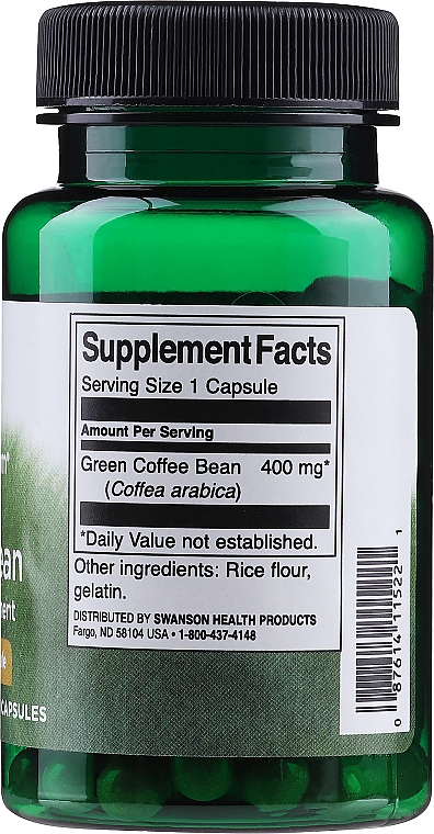 Suplement diety Ekstrakty z zielonej kawy, 400 mg - Swanson Full Spectrum Green Coffee Bean — Zdjęcie N2