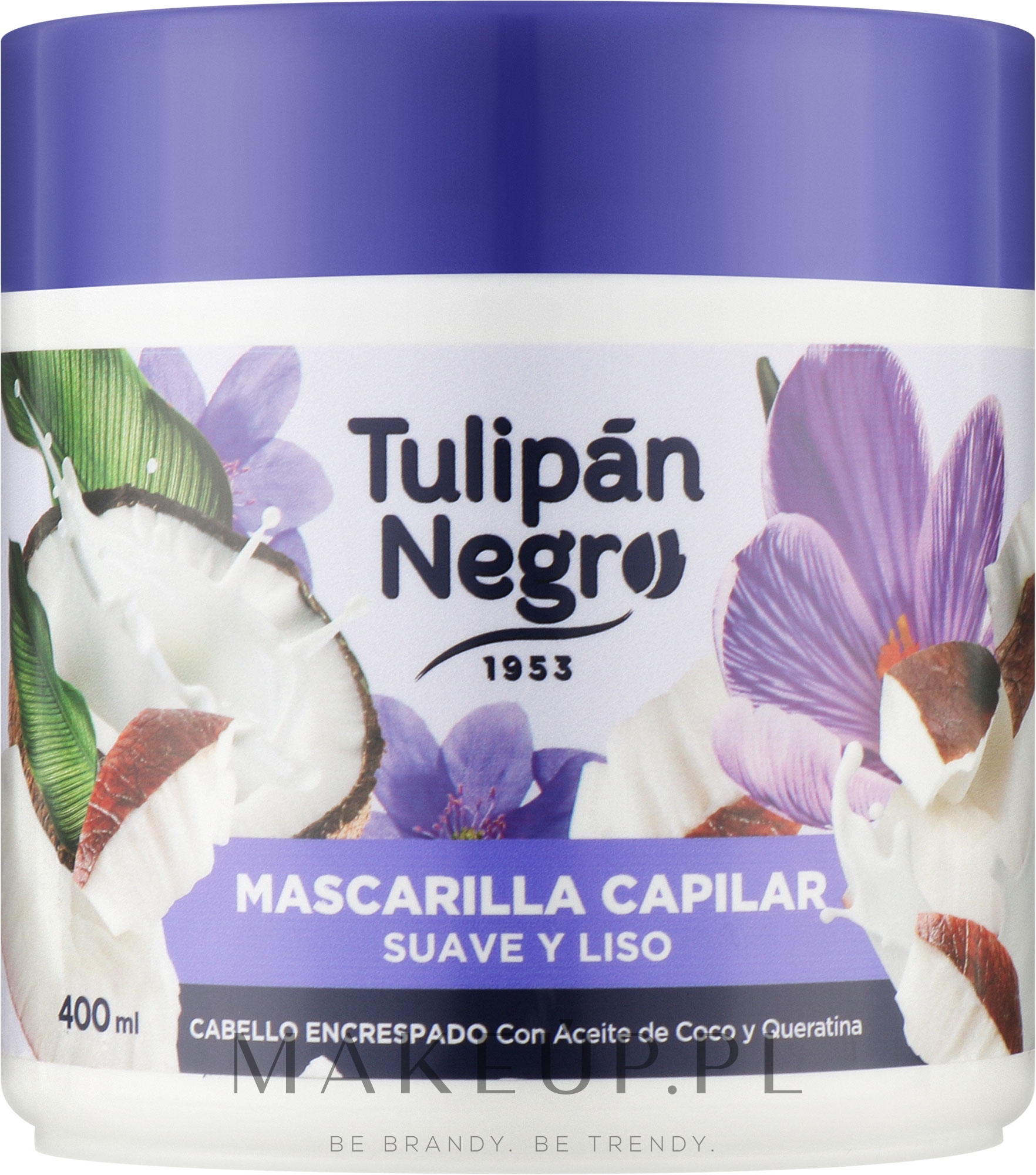 Micelarna maska wygładzająca do włosów puszących się Olej kokosowy i keratyna - Tulipan Negro Soft & Smooth Hair Mask — Zdjęcie 400 ml