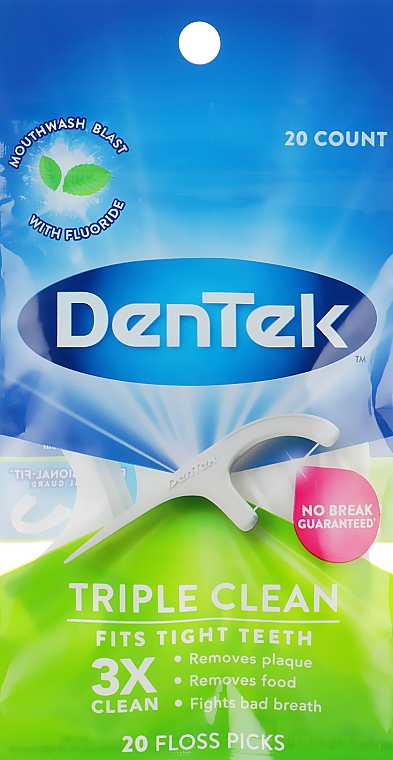 Nić dentystyczna z uchwytem, 20 szt. - DenTek Triple Clean — Zdjęcie N1