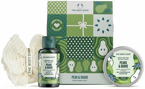 Zestaw - The Body Shop Pears & Share Mini Gift (sh/gel/60ml + b/butter/50ml + sponge/1pcs) — Zdjęcie N1