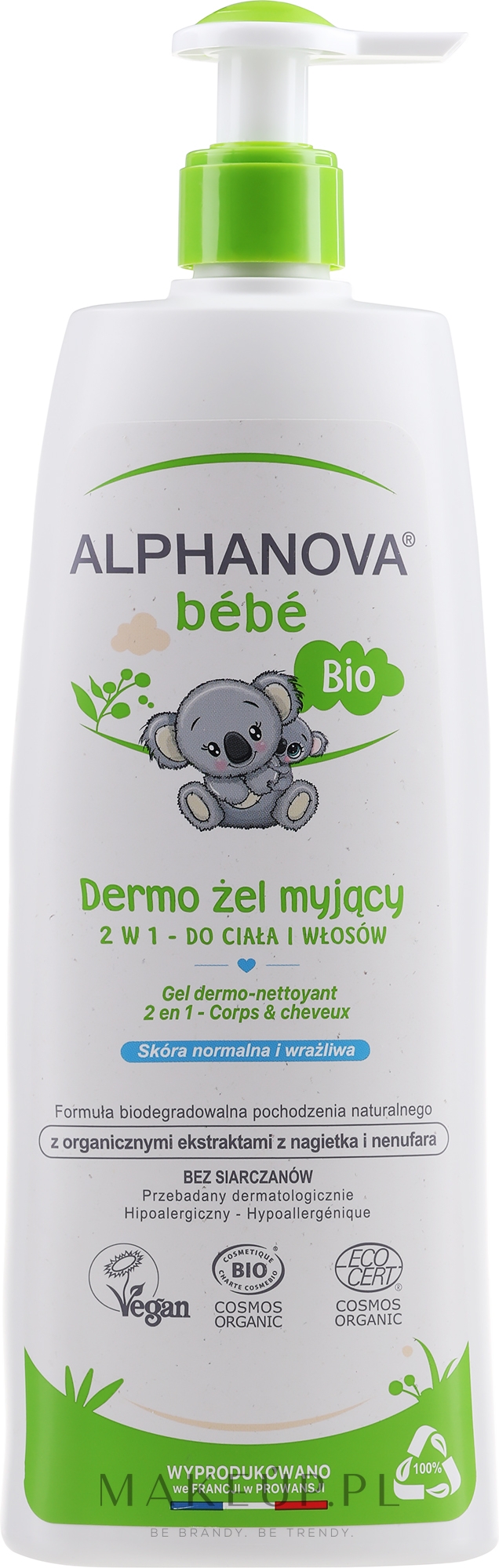 Żel oczyszczający do ciała i włosów dla dzieci - Alphanova Bébé — Zdjęcie 500 ml