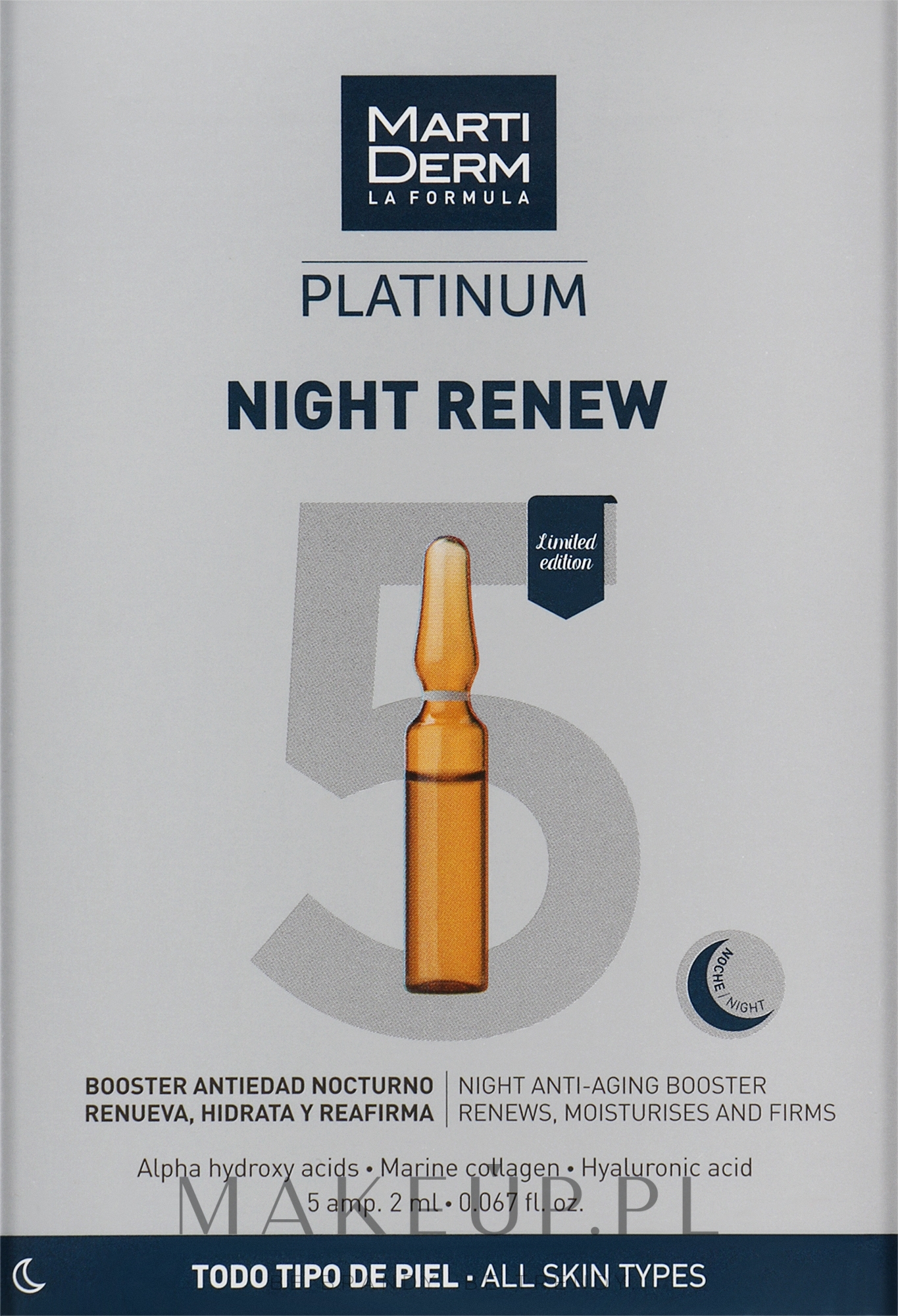 Nawilżające ampułki do twarzy przeciw fotostarzeniu na noc - MartiDerm Platinum Night Renew Ampollas  — Zdjęcie 5 x 2 ml