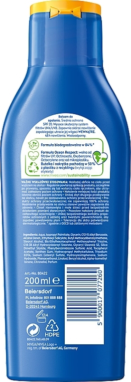 Nawilżający balsam do opalania SPF 20 - NIVEA SUN Protect & Moisture — Zdjęcie N2