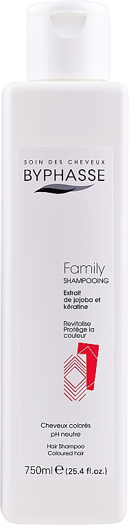 Szampon do włosów z keratyną i ekstraktem z jojoba - Byphasse Family Shampoo Jojoba Extract And Keratin Coloured Hair — фото N1
