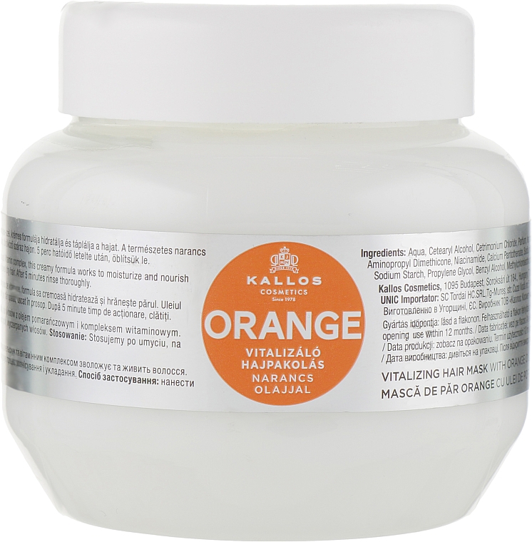 Ujędrniająca maska ​​do włosów z olejem pomarańczowym - Kallos Cosmetics KJMN Orange Vitalizing Hair Mask With Orange Oil