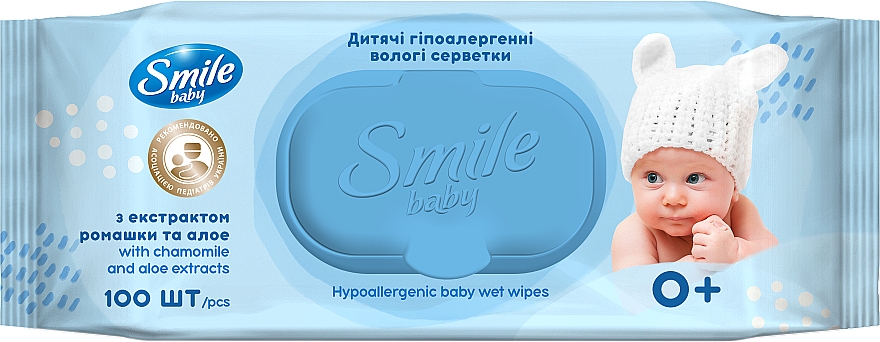 Chusteczki nawilżane dla dzieci z ekstraktem z rumianku i aloesu, 100 szt. - Smile Ukraine Baby Newborn