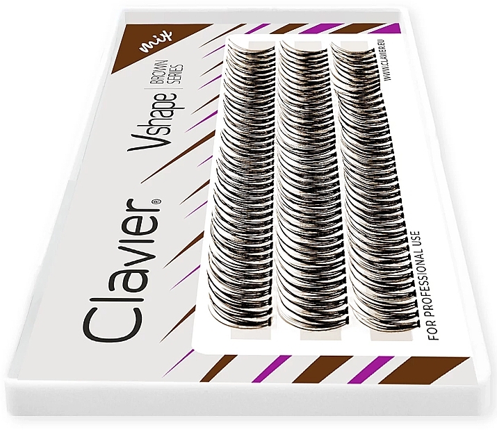 Sztuczne rzęsy, brązowe, 10,12,14 mm, krzywa C, 10D - Clavier Vshape Brown Series Mix — Zdjęcie N2