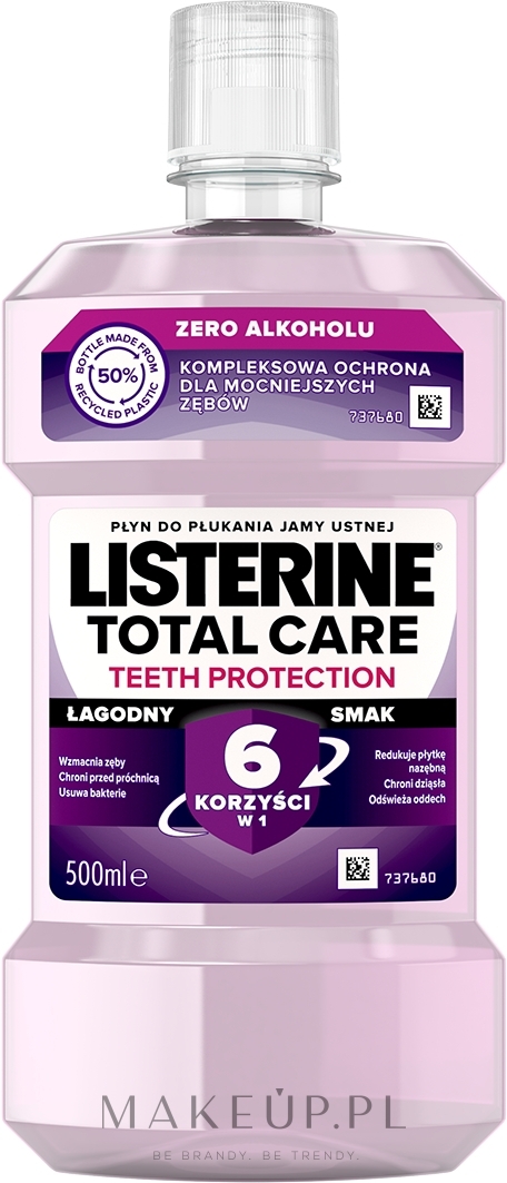 Płyn do płukania jamy ustnej bez alkoholu - Listerine Total Care Zero Smooth Mint 6 in 1 — Zdjęcie 500 ml