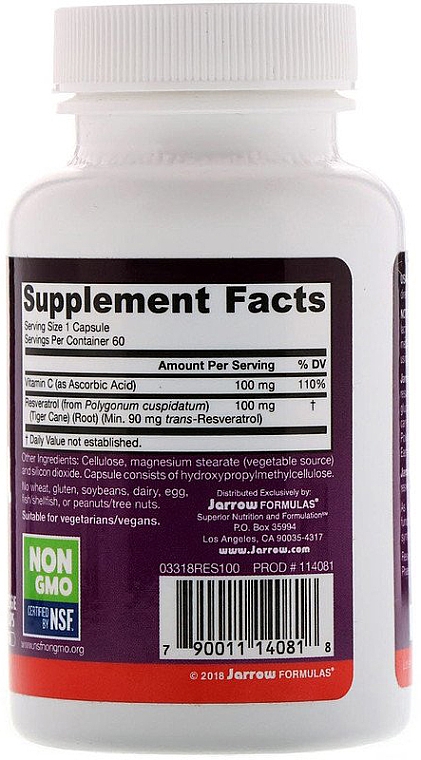Suplement diety Resweratrol - Jarrow Formulas Resveratrol, 100 mg  — Zdjęcie N2