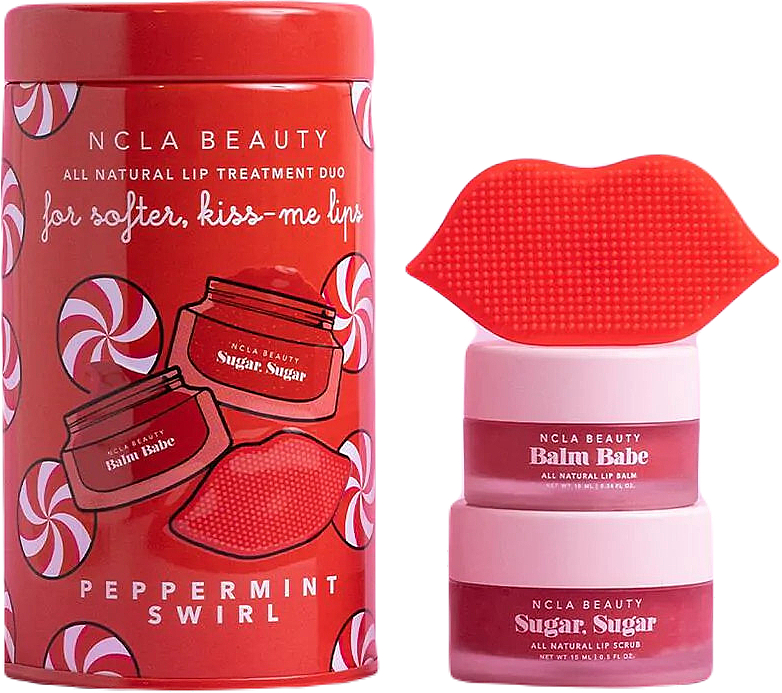 Zestaw - NCLA Beauty Peppermint Swirl Lip Care Set (l/balm/10ml + l/scrub/15ml + massager) — Zdjęcie N1