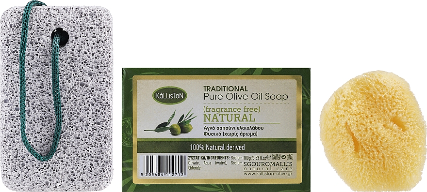 Zestaw mydeł bezzapachowych - Kalliston Gift Box (soap/100g + stone/1pcs + sponge/1pcs) — Zdjęcie N2