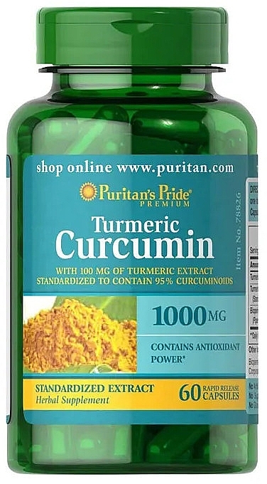 Suplement diety Kurkumina 1000 mg - Puritan's Pride Turmeric Curcumin 1000 Mg — Zdjęcie N1