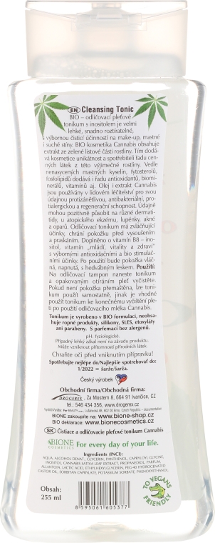 Kojący i nawilżający tonik do twarzy z olejem konopnym - Bione Cosmetics Cannabis Tonic — Zdjęcie N2