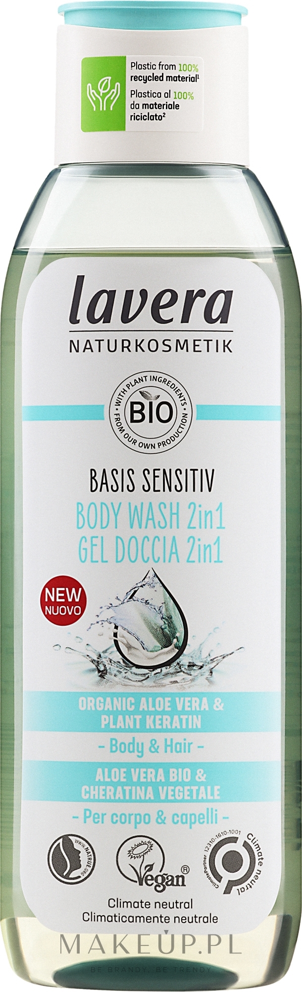Żel pod prysznic - Lavera Basis Sensitiv Body Wash 2 In 1 Organic Aloe Vera & Plant Keratin  — Zdjęcie 250 ml