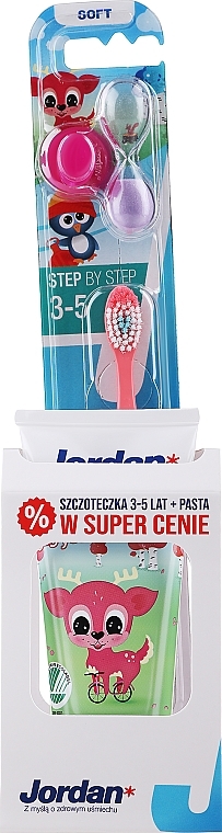 PRZECENA! Zestaw z jelonkiem, różowa szczoteczka - Jordan (toothbrush/1 pc + toothpaste/50 ml) * — Zdjęcie N1