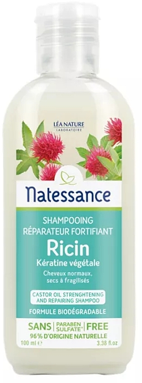 Szampon do włosów z olejkiem rycynowym i keratyną roślinną - Natessance  — Zdjęcie N1