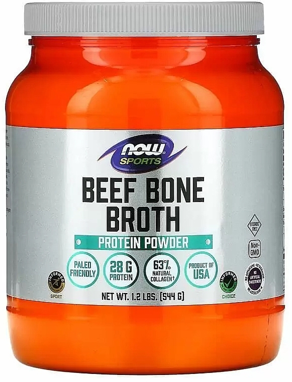 Bulion z kości wołowej - Now Foods Sports Beef Bone Broth Protein Powder — Zdjęcie N1