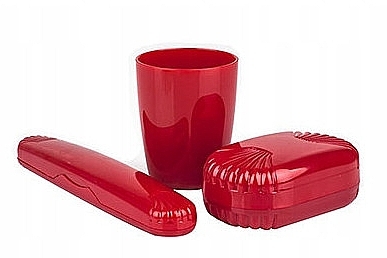 Zestaw podróżny, czerwony - Sanel Comfort II (cup1/pcs + toothbr/case/1pcs + soap/case/1pcs) — Zdjęcie N1