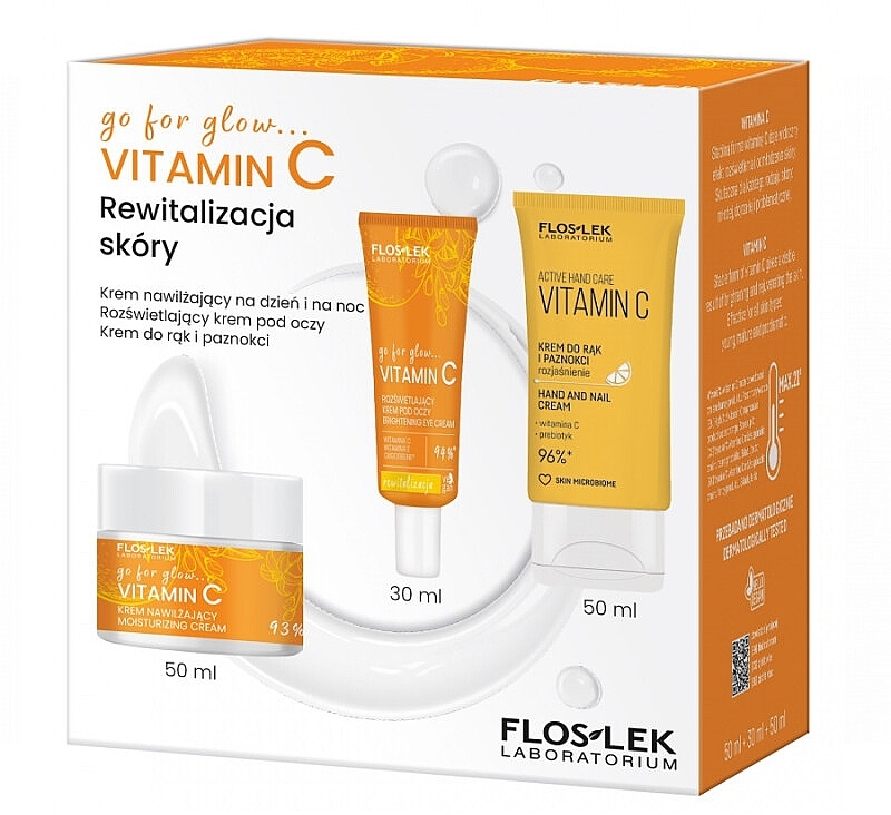 Zestaw - Floslek Vitamin C Go For Glow (f/cr/50ml + eye/cr/30ml + h/cr/50ml) — Zdjęcie N1