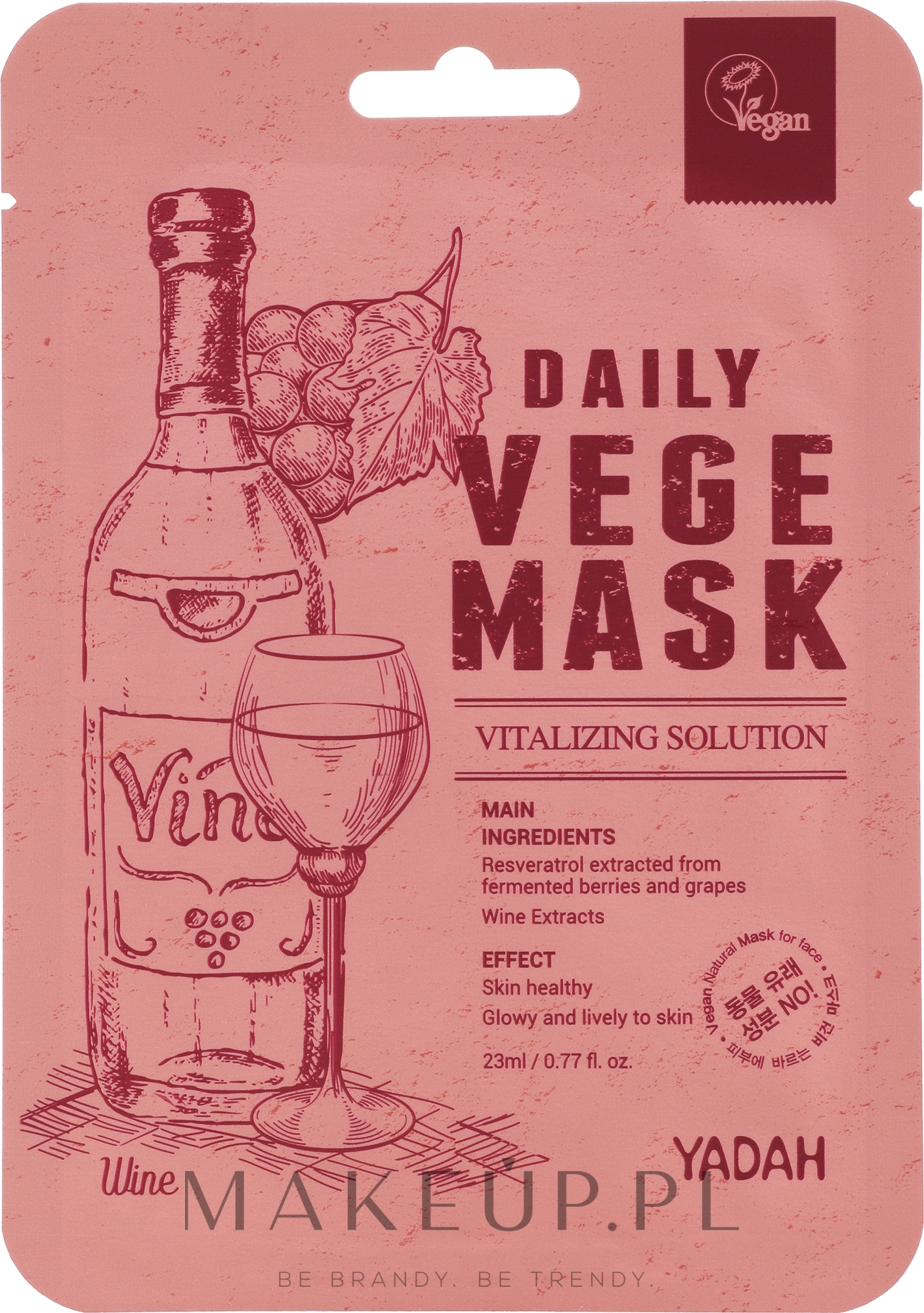 Maska w płachcie do twarzy z ekstraktem z wina - Yadah Daily Vegi Wine Mask — Zdjęcie 1 x 23 g