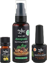 Zestaw do skóry i paznokci Macadamia i cytryna - Mayur (oil/50 ml + nail/oil/15 ml + essential/oil/5 ml) — Zdjęcie N1