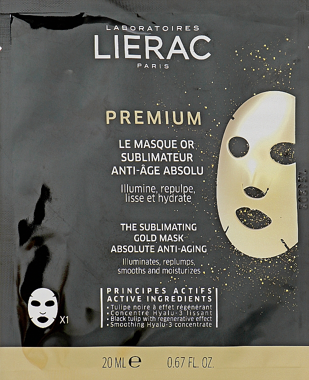 Rozświetlająca maska w płachcie do twarzy z maliną i witaminą C - Lierac Premium The Sublimating Gold Mask — Zdjęcie N2