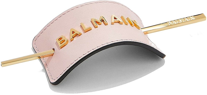 Skórzana spinka do włosów z logo - Balmain Paris Hair Couture Pastel Pink Hair Barrette — Zdjęcie N1