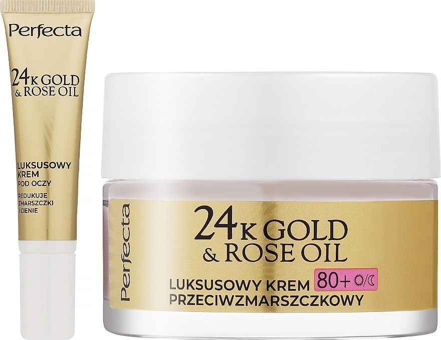 Zestaw - Perfecta 24K Gold & Rose Oil 80+ (f/cr/50ml + eye/cr/15ml) — Zdjęcie N2