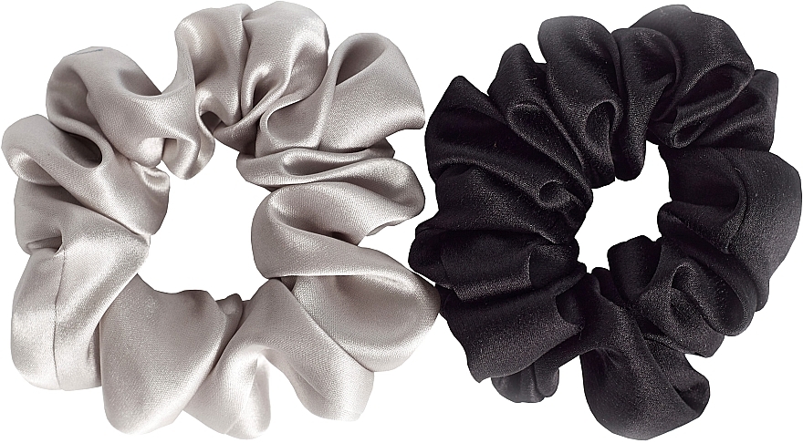 Zestaw gumek z naturalnego jedwabiu, rozmiar M, szara+czarna - de Lure Scrunchie Set  — Zdjęcie N1