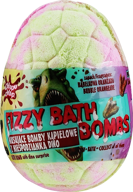 Kula do kąpieli Dino z niespodzianką, zielono-różowa o zapachu oranżady - Chlapu Chlap Dino Bubble Orangeade Fizzy Bath Bombs — Zdjęcie N1