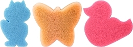Kup Zestaw gąbek do kąpieli dla dzieci, 3 szt., niebieski lis + pomarańczowy motyl + różowe kaczątko - Ewimark