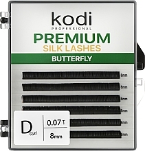 Sztuczne rzęsy Butterfly Green D 0.07 (6 rzędów: 8 mm) - Kodi Professional — Zdjęcie N1