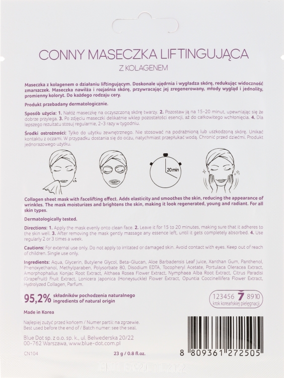 Liftingująca maska do twarzy z kolagenem - Conny Collagen Essence Mask — Zdjęcie N2