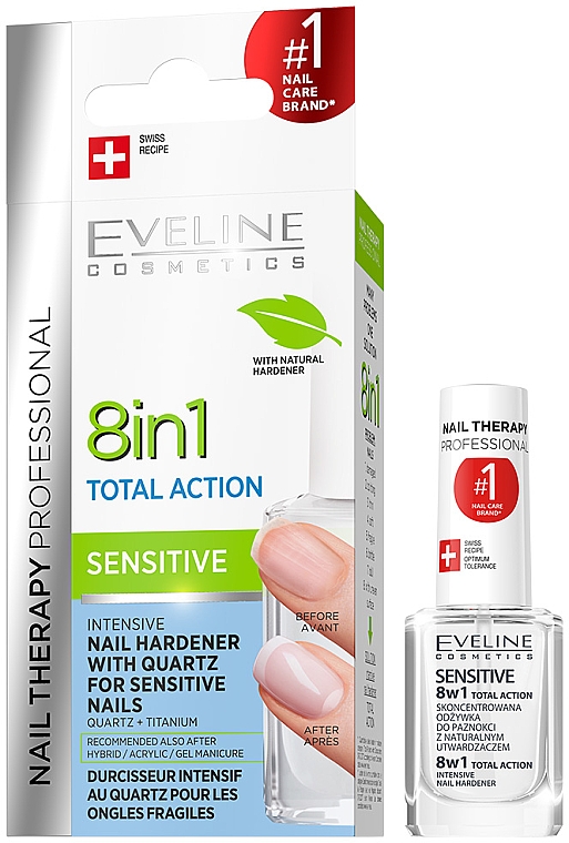 Odżywka do paznokci 8 w 1 - Eveline Cosmetics Nail Therapy Professional Total Action Sensitive
