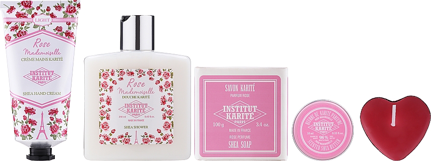 Zestaw - Institut Karite Rose Mademoiselle (sh/gel/250ml + soap/100g + h/cr/75ml + b/oil/10ml + candle/1pc + confetti + bag) — Zdjęcie N1