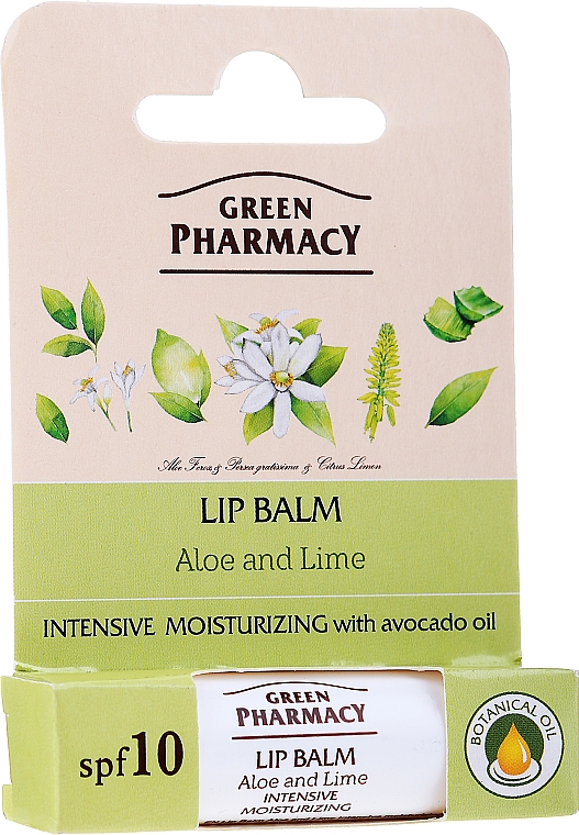 Balsam do ust Aloes i limonka SPF 10 - Green Pharmacy Lip Balm Aloe And Lime — Zdjęcie N2